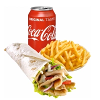 Durum Kalfsmenu;kalfsvlees,friet, blik frisdrank